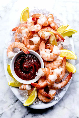 Shrimp Steamed in Beer with Spicy Cocktail Sauce