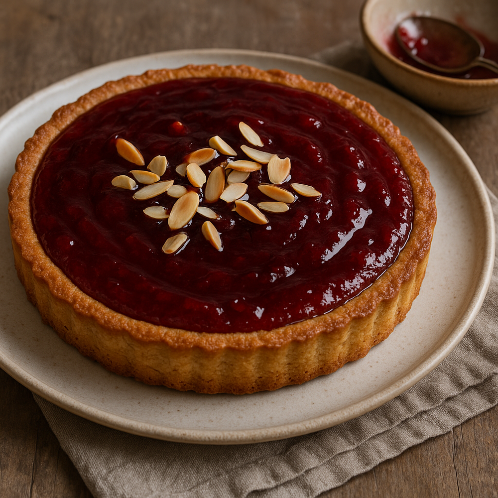 Italian Almond Tart with Sour Cherry Glaze